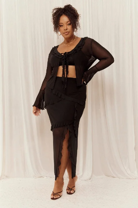 Black Maxi Skirt Ruffled velvet skirt luxury