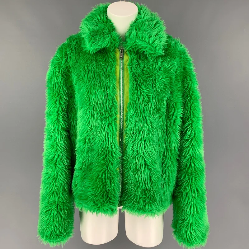 MSGM Size M Green Modacrylic Blend Textured Zip Up Jacket Chenille Jacket Brocade Jacket Lace Jacket