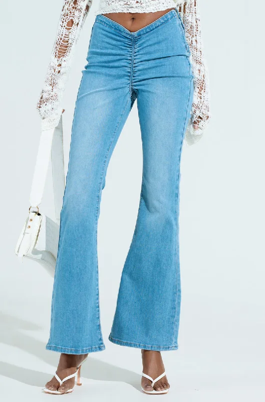 CINCHED UP DENIM PANTS IN MEDIUM WASH Classic Cropped Pants