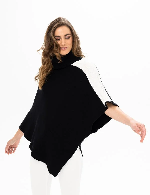50% OFF - Renuar Knit Sweater Poncho R6873-3391-BLKCOM Black Combo Ribbed Striped Patterned 50% OFF - Renuar Knit Sweater Poncho R6873-3391-BLKCOM Black Combo Ribbed Striped Patterned