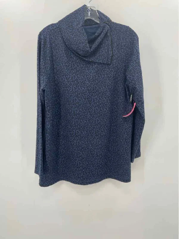 Pre-Owned E.L.I. Blue Size Large Animal Print Turtleneck Sweater Nylon Fabric Polyester Fabric Spandex Fabric Pre-Owned E.L.I. Blue Size Large Animal Print Turtleneck Sweater Nylon Fabric Polyester Fabric Spandex Fabric