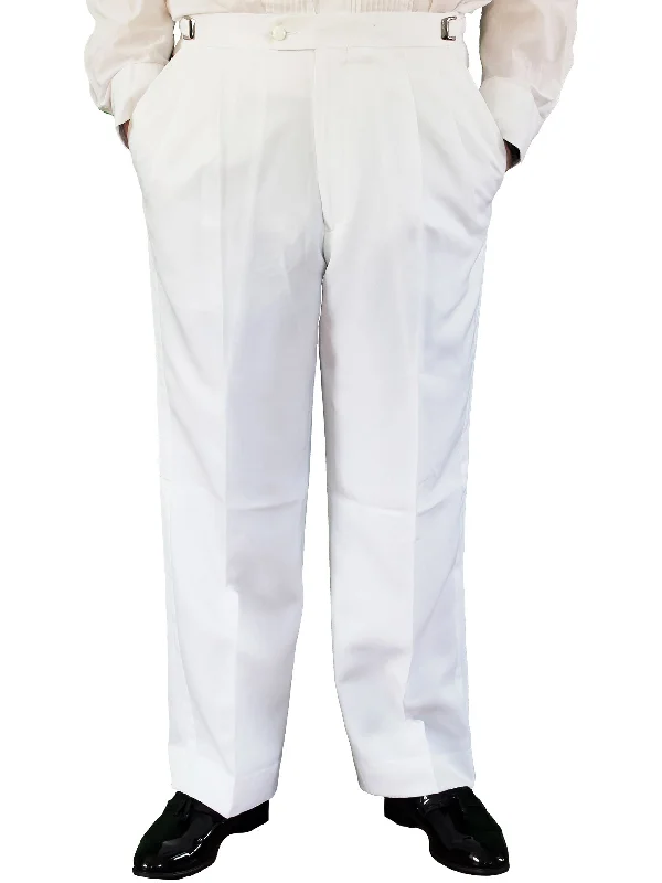 White Pleated Adjustable Tuxedo Pants Casual Track Pants