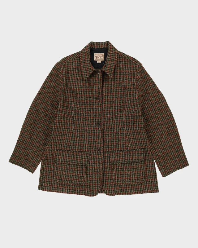 Woolrich Green Houndstooth Wool Jacket - L Knit Fabric Woven Fabric Fleece Fabric