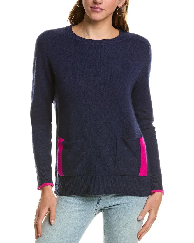 Kier + J Crewneck Cashmere Sweater Chenille Brocade Lace
