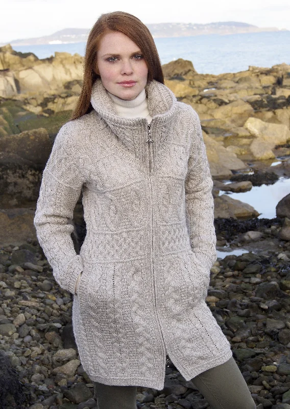 Double Collar Aran Sweater Coat | Oatmeal Rayon Fabric Velvet Fabric Corduroy Fabric Double Collar Aran Sweater Coat | Oatmeal Rayon Fabric Velvet Fabric Corduroy Fabric