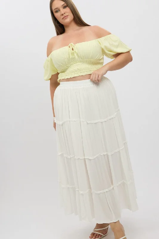 White Tiered Crinkle Maxi Skirt linen skirt light