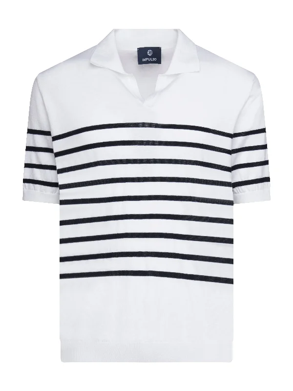 White Navy Stripe Short Sleeve Sweater | Impulso Modern Contemporary Chic