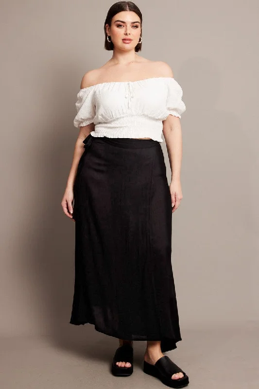 Black Crinkle Wrap Maxi Skirt midi skirt versatile