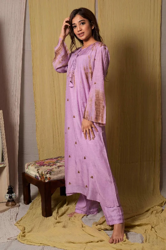 Mirror Work Lilac Tie & Dye Kurta & Pants Classic Straight Pants