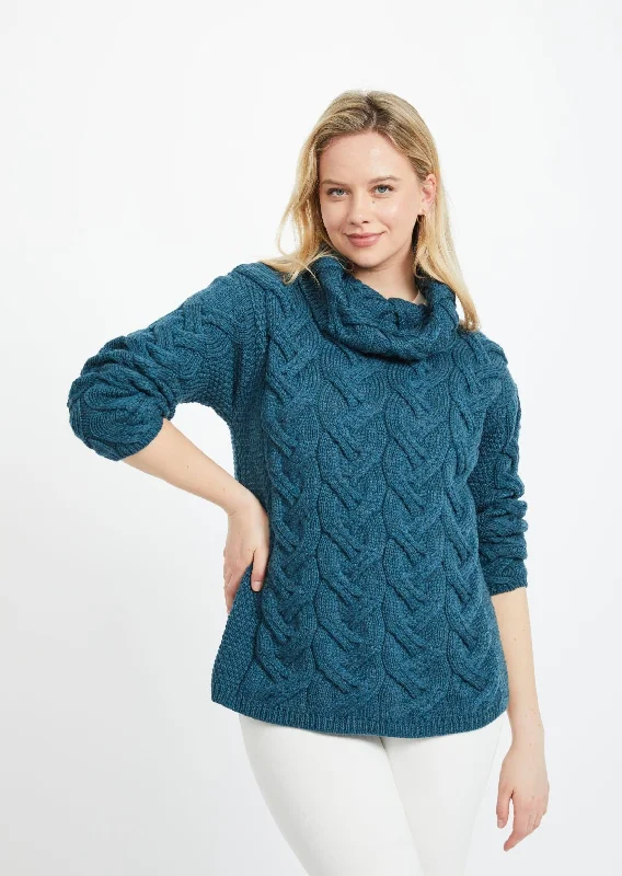 Aran Cowl Neck Chunky Sweater | Irish Sea Cable Knit Ribbed Knit Lace Knit