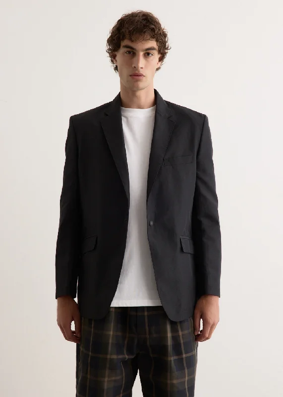 Polyester Ramie Poplin Tailored Jacket Boat Neck Shawl Collar Notched Collar