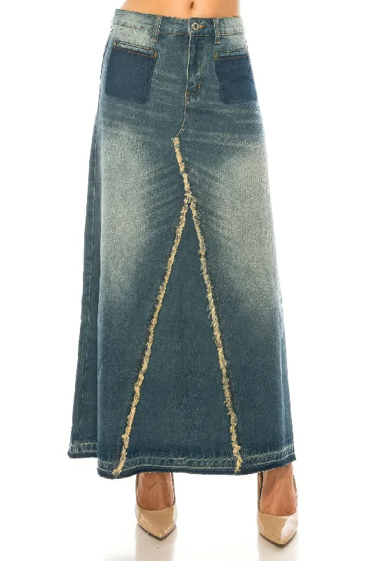 Non-Stretch Denim Long A-Line Skirt (87268-SKT) silk skirt elegant