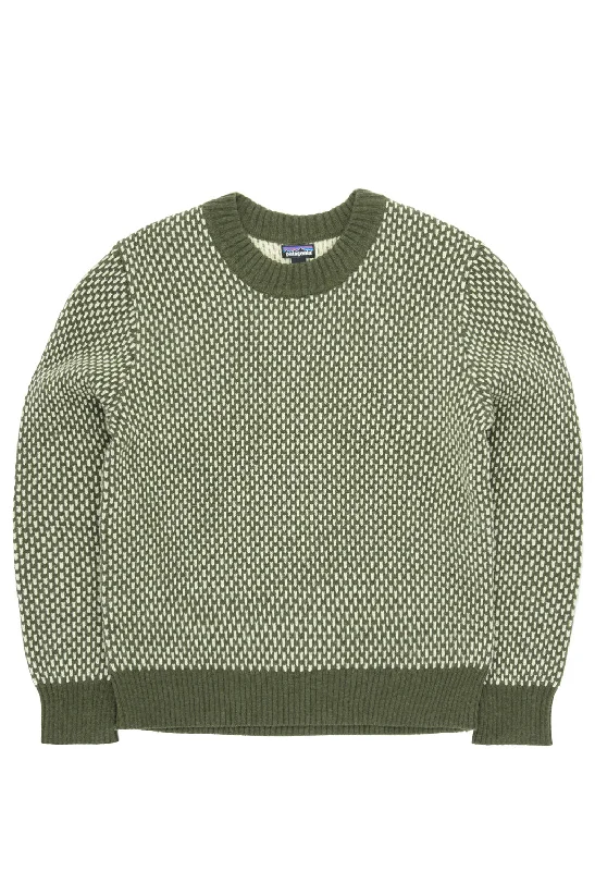 Patagonia Women's Recycled Wool-Blend Crewneck Sweater - Ridge: Pine Needle Green Plaid Sweater Polka Dot Checkered