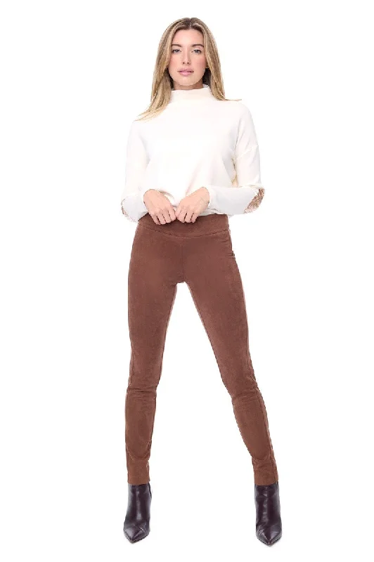 Vegan Suede Slim Full-Length Pant in Tobacco 67931UP by UP! Casual Track Pants