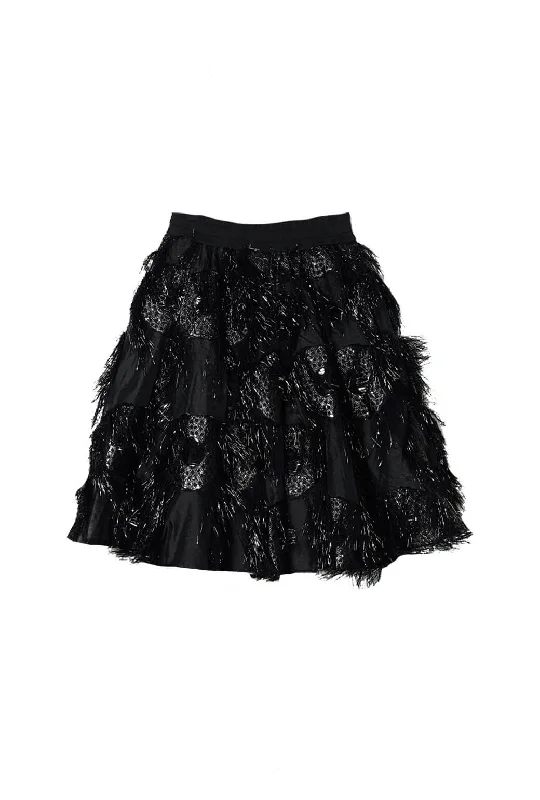 Eyelash Elastic Waist MINI Skirt - Black leather skirt bold