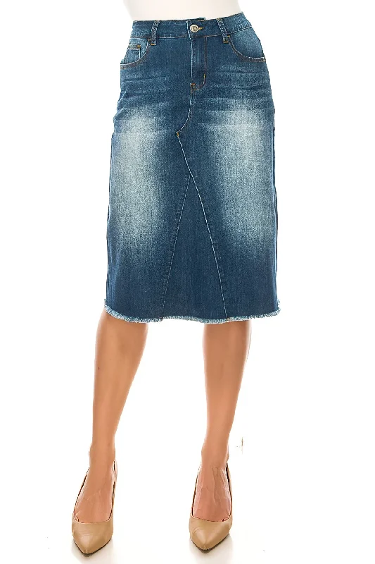 Middle  Length Stretch Denim A-Line Skirt (79104-SKT) velvet skirt glossy
