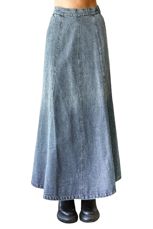 Women's Juniors A-line Flare Paneled Denim Maxi Skirt (71741) lightweight skirt design
