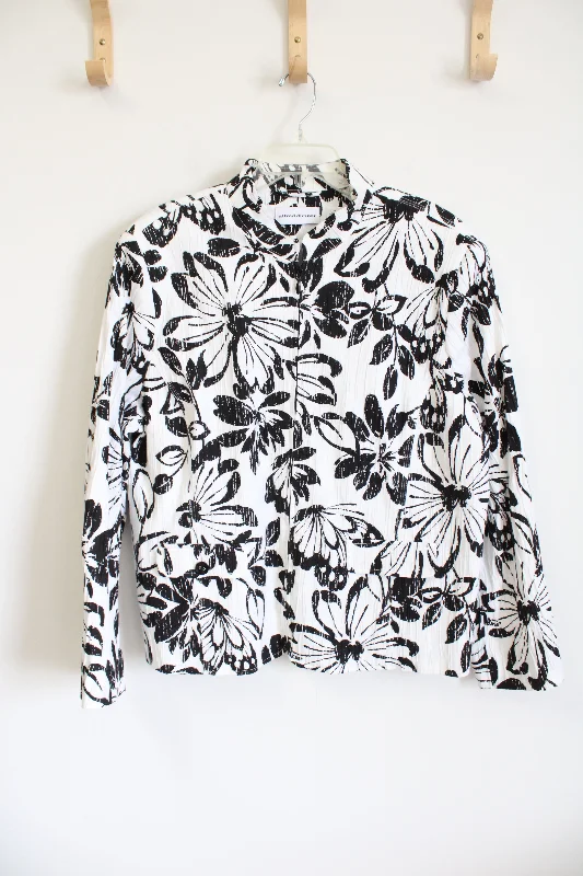 Alfred Dunner Black White Floral Jacket | 20 Faux Fur Jacket Real Fur Jacket Shearling Jacket