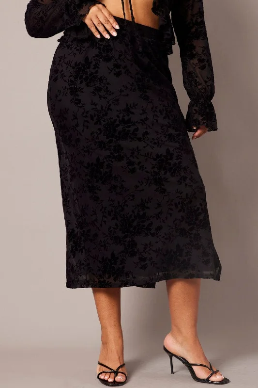 Black Burnout Elastic Waist Skirt summer skirt style