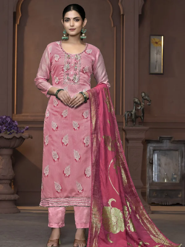 Pink Designer Readymade Pant Suit With Wevon Design Hand Work Trendy Velvet Pants