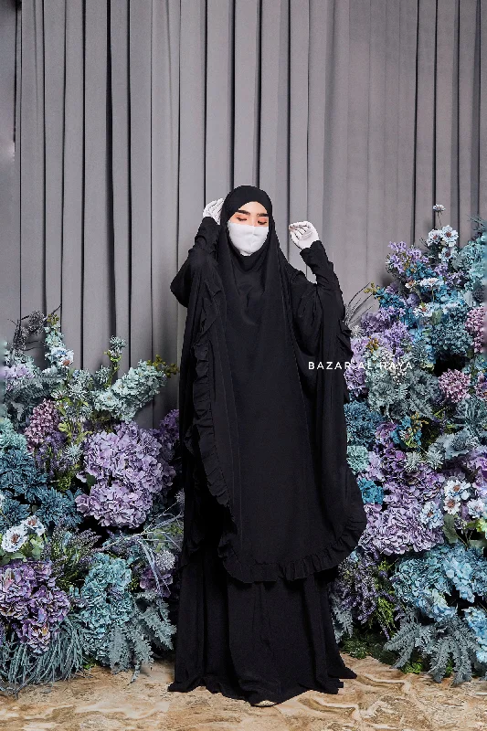 Ibadah Black Two-piece Jilbab with Skirt, Haj, Umrah Garment & Prayer Set pencil skirt chic