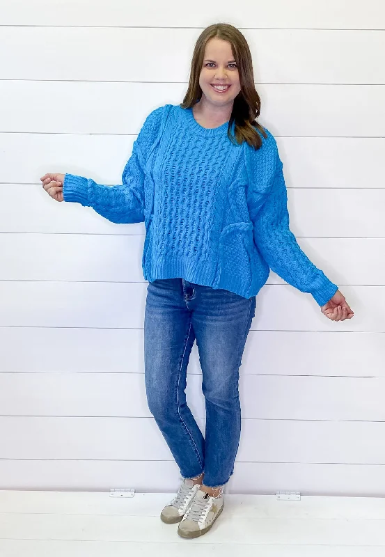 Electric Braided Blue Astor Sweater Knit Fabric Woven Fabric Fleece Fabric