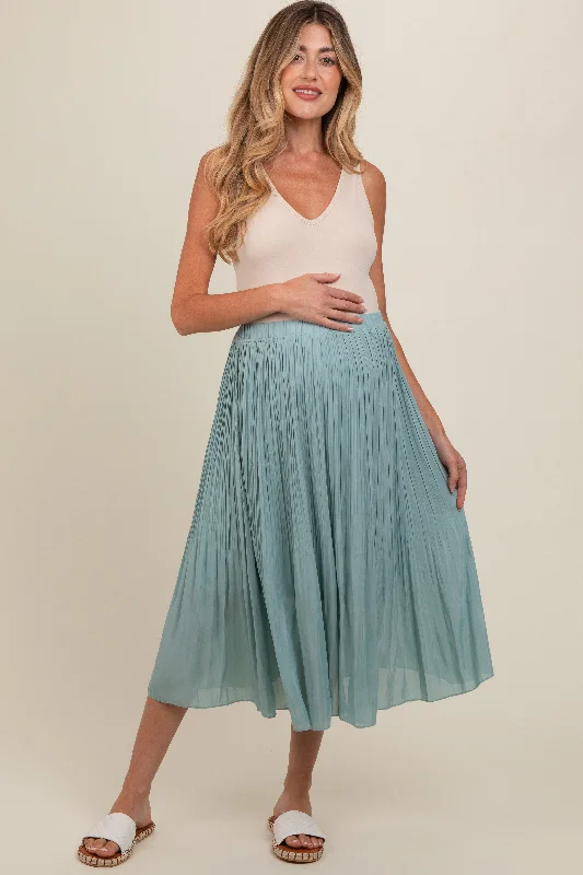 Blue Pleated Maternity Midi Skirt lace skirt delicate