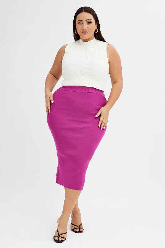 Pink Midi Skirt Rib Knit wool skirt sturdy