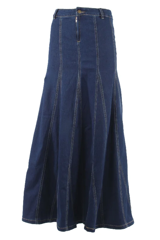 Women's Juniors Denim Long Flare Bottom Maxi Skirt (253-SKT) velvet skirt plush