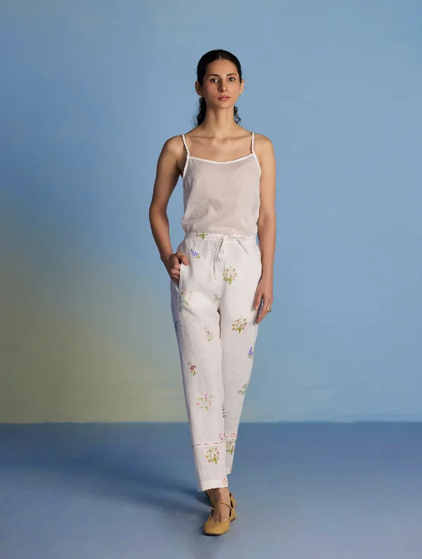 Nama Floral Linen Pant - White Cozy Jogger Leggings
