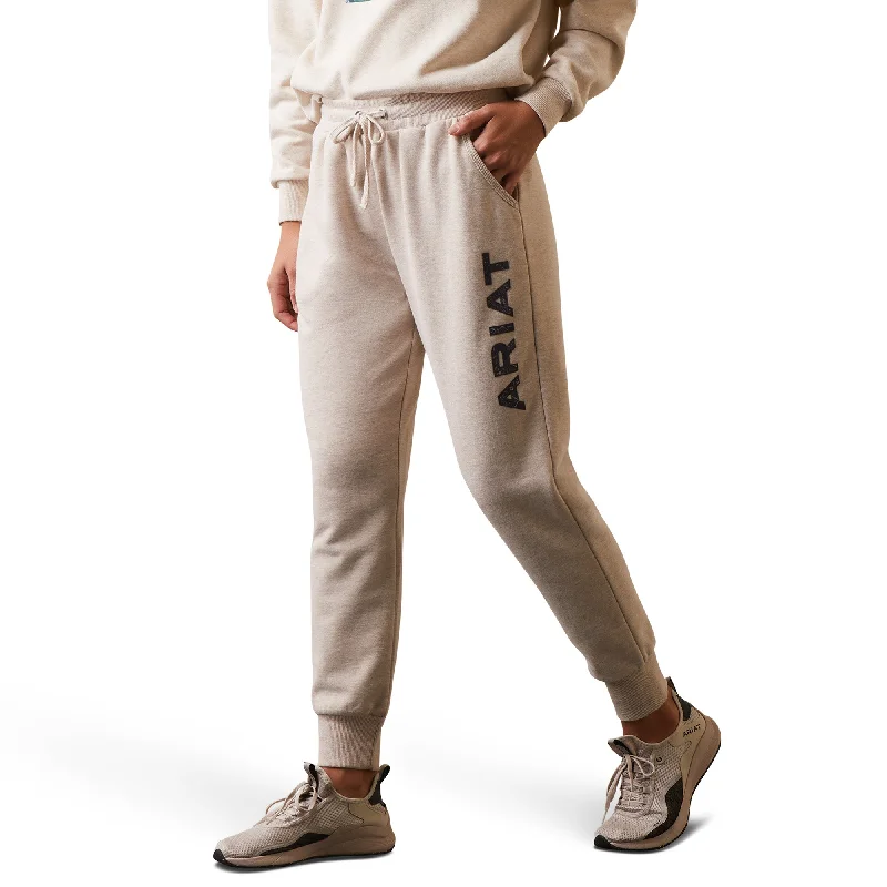 Ariat® Ladies R.E.A.L Logo Oatmeal Heather Jogger Pants 10043684 Lightweight Jogger Pants
