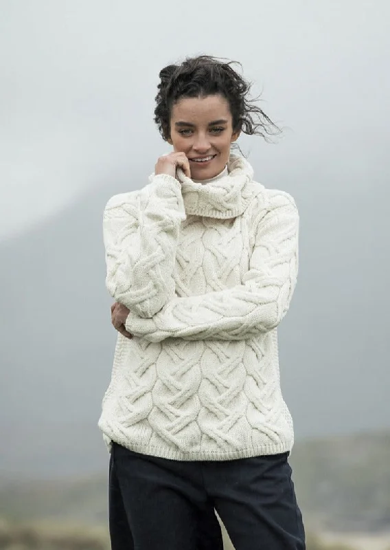 Aran Cowl Neck Chunky Sweater | Natural Fleece Fabric Down Fabric Feather Fabric