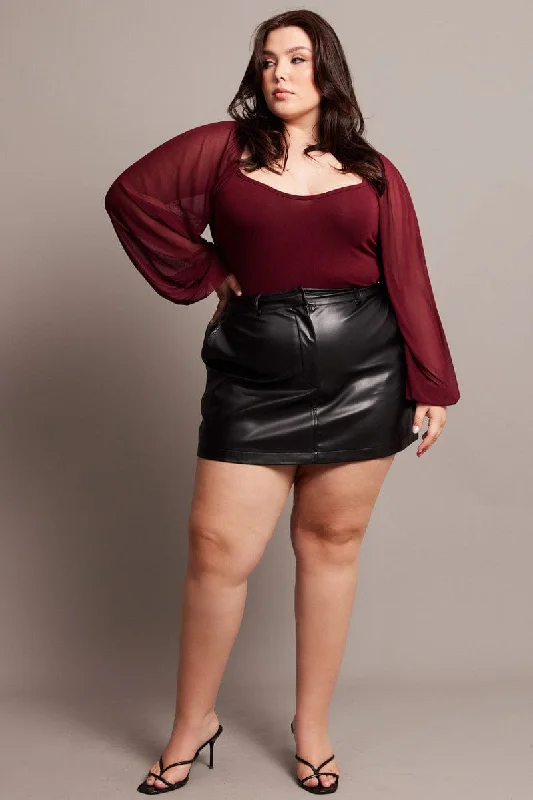 Black Faux Leather A-line Mini Skirt high waist skirt