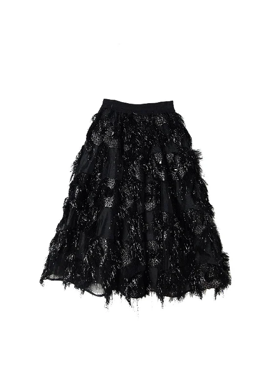 Eyelash Elastic Waist Skirt - Black leather skirt sleek
