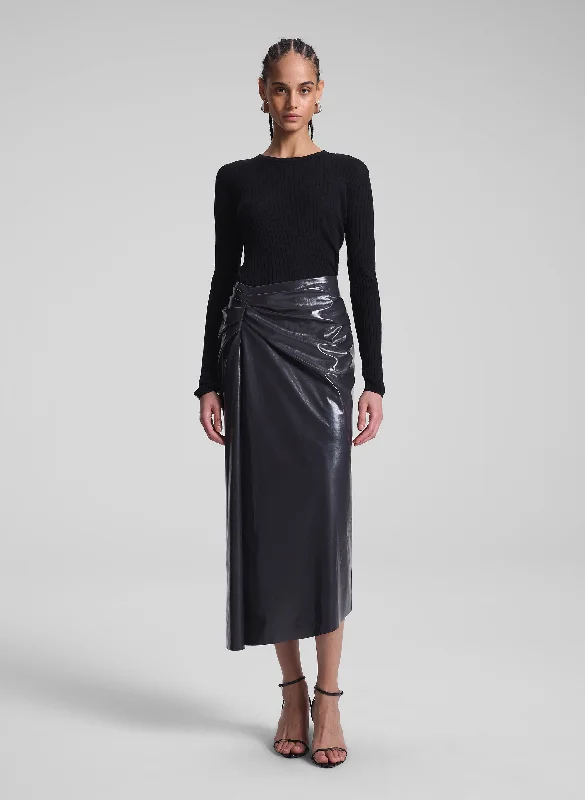Tessa Patent Vegan Leather Midi Skirt casual skirt length