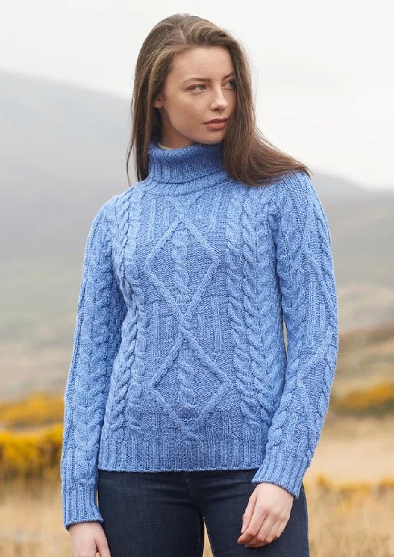 Aran Turtle Neck Sweater | Blue Mesh Fabric Canvas Fabric Denim Fabric