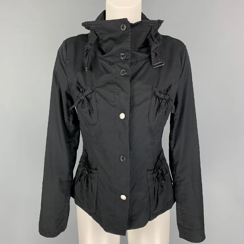 ADOLFO DOMINGUEZ Size 4 Black Cotton Snaps Jacket Lace Jacket Ribbed Jacket Sequined Jacket