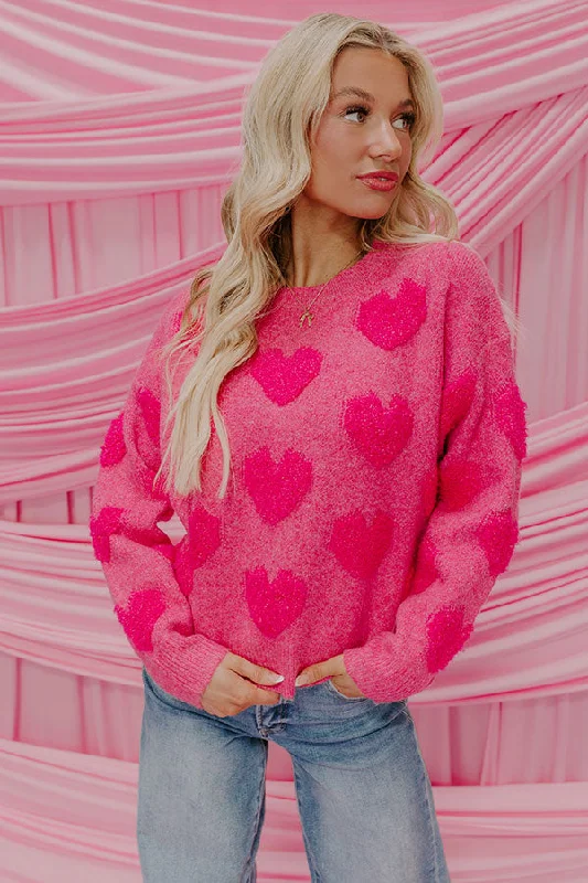 Bold Hearted Knit Sweater Spandex Blend Rayon Blend Denim Blend