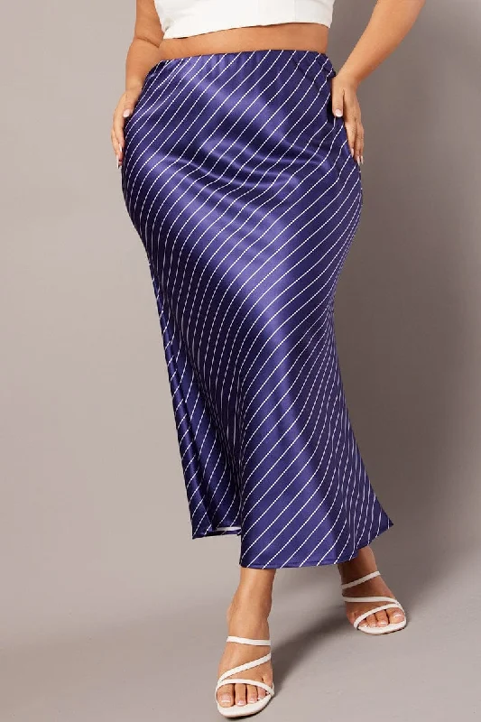 Blue Stripe Pinstripe Bias Satin Skirt wool skirt thick