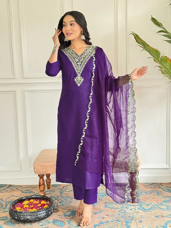 Purple Designer Readymade Pant With Printed Embroidery Work Comfortable Pleated Pants Purple Designer Readymade Pant With Printed Embroidery Work Comfortable Pleated Pants