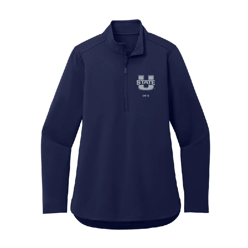 Utah State - NCAA Women's Cross Country : Brianne Smith - Women's Premium Quarter Zip Jacket Print Jacket Jacquard Jacket Embroidered Jacket