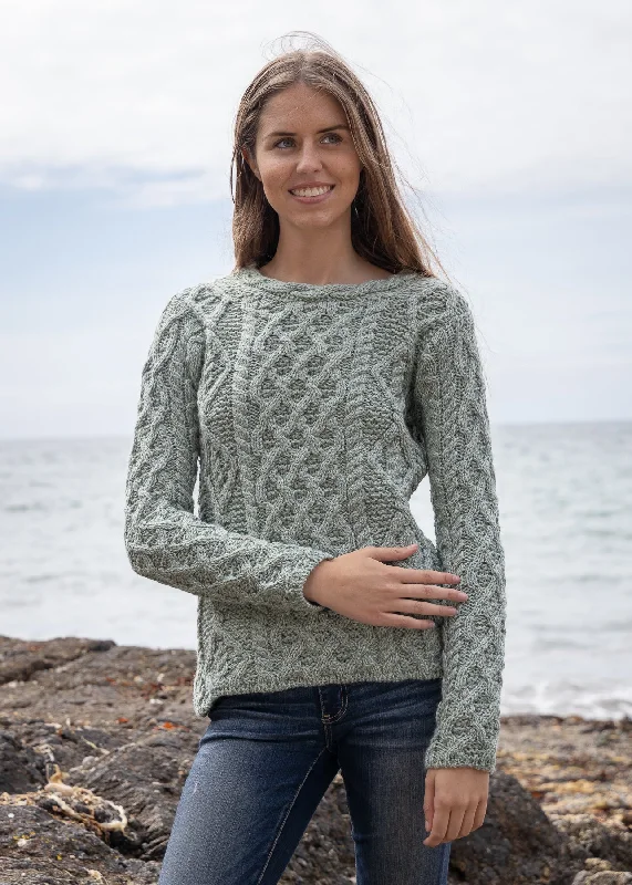 IrelandsEye Lambay Aran Sweater | Sage Marl Terry Blend Velvet Blend Canvas Blend