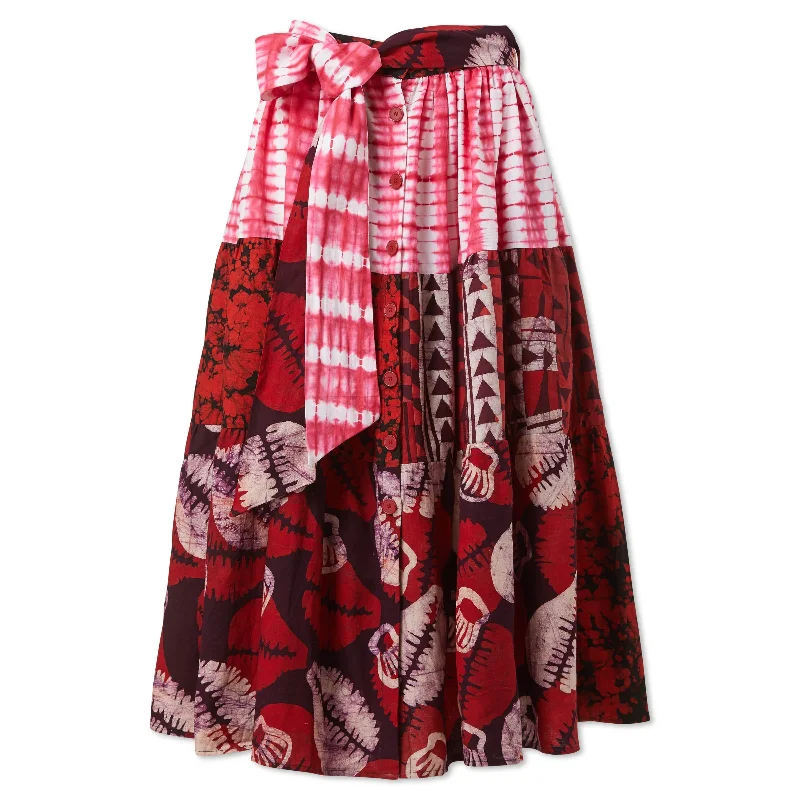 Mixed Print Belted Midi Skirt linen skirt natural