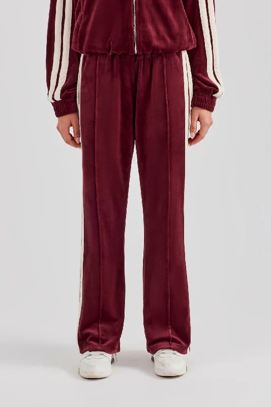 Taping Wide Leg Velour Track Pant - Burgundy Modern Bootcut Pants