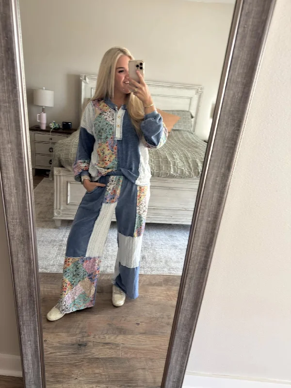 Boho Beauty Blue Patch PANT Slim-Fit Leggings