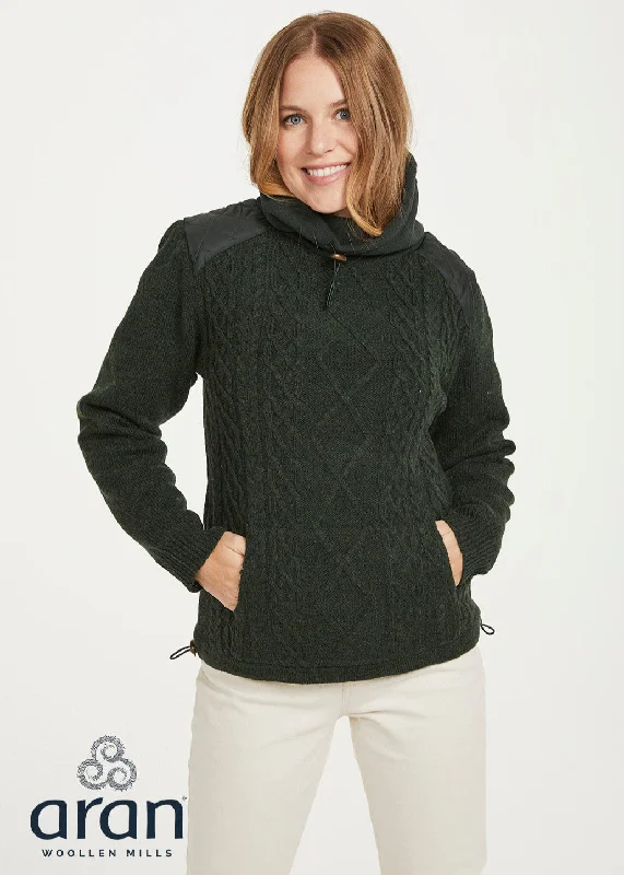 Women's Aran Cowlneck Sweater | Green - Clearance Real Fur Shearling Chenille