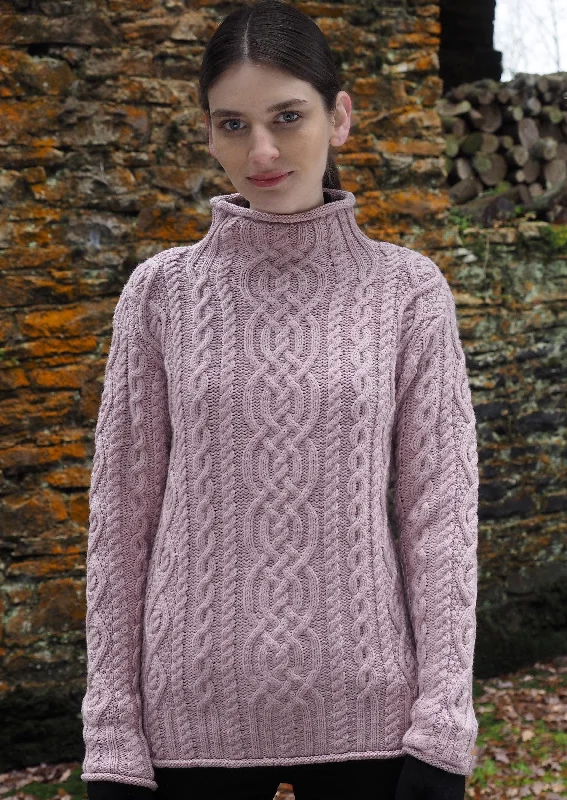 Super Soft Funnel Neck Aran Sweater | Pink Chenille Fabric Brocade Fabric Lace Fabric Super Soft Funnel Neck Aran Sweater | Pink Chenille Fabric Brocade Fabric Lace Fabric
