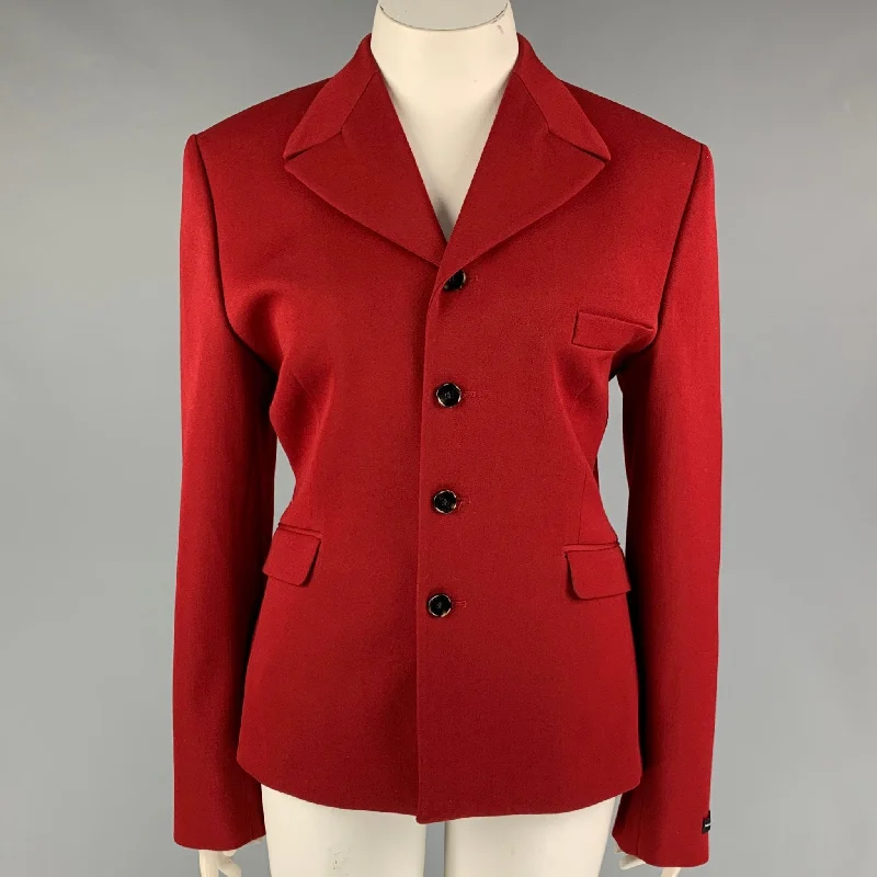 GmbH SS19 Survival Strategies Size 12 Burgundy Wool Notch Lapel Jacket Notch Collar Peter Pan Collar Cowl Neck