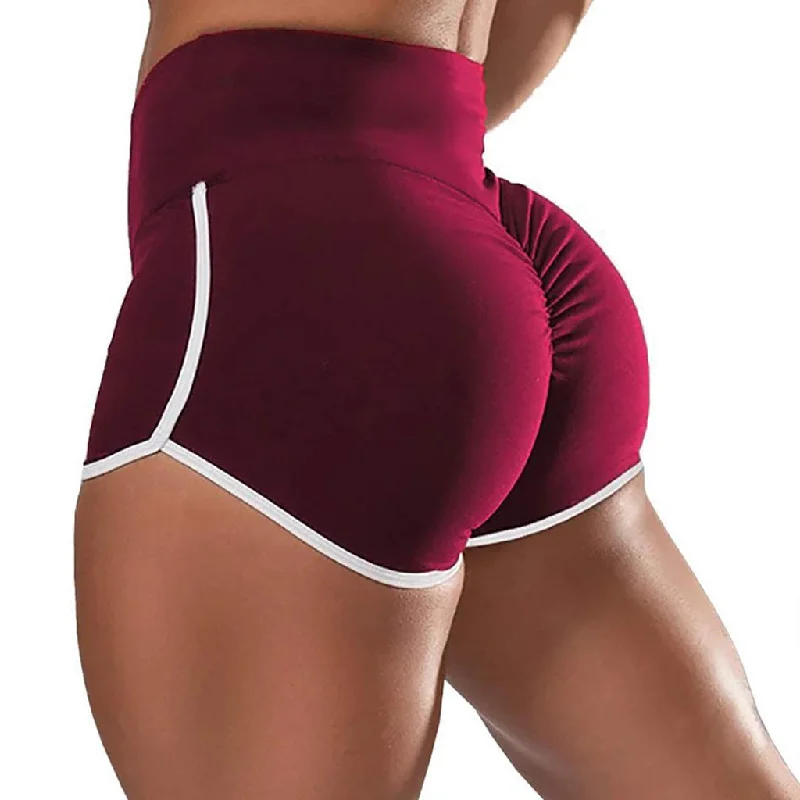 Lady Short Running Pants Sports Workout High Waist Butt Lifting Red Chic Checkered Pants