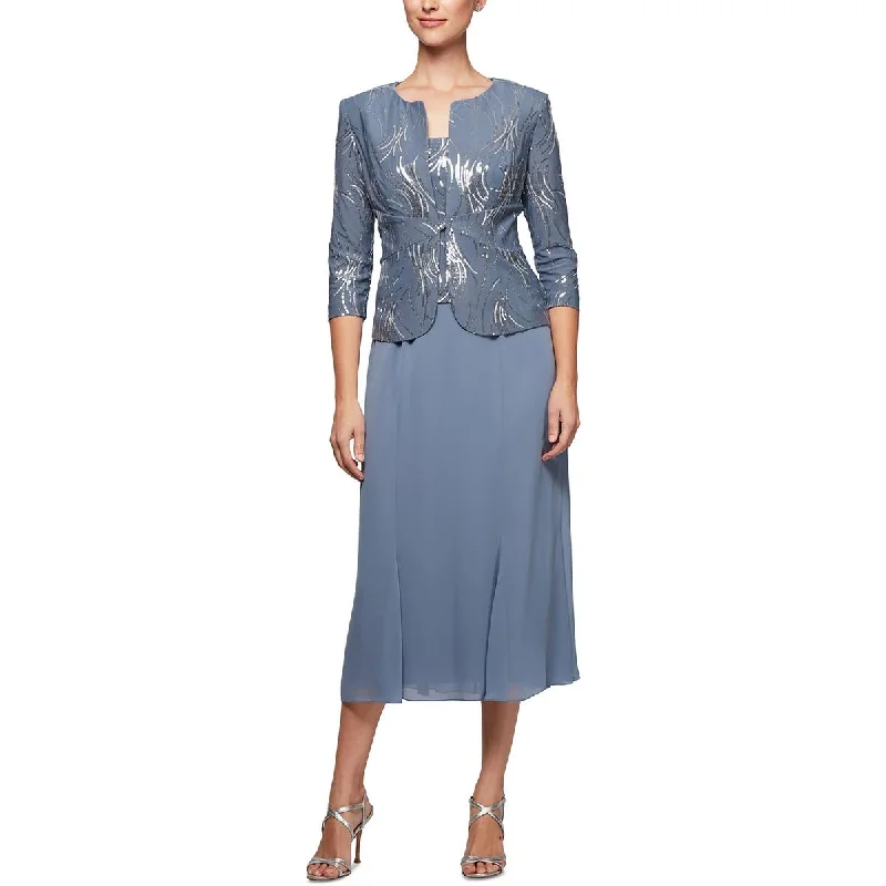 Alex Evenings Womens Petites Jacket Midi Two Piece Dress Rayon Fabric Velvet Fabric Corduroy Fabric